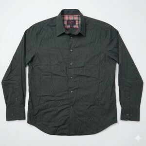 Egara Slim Fit Stretch Non Iron Dark Grey Button Up Flip Cuff Shirt Men's size L